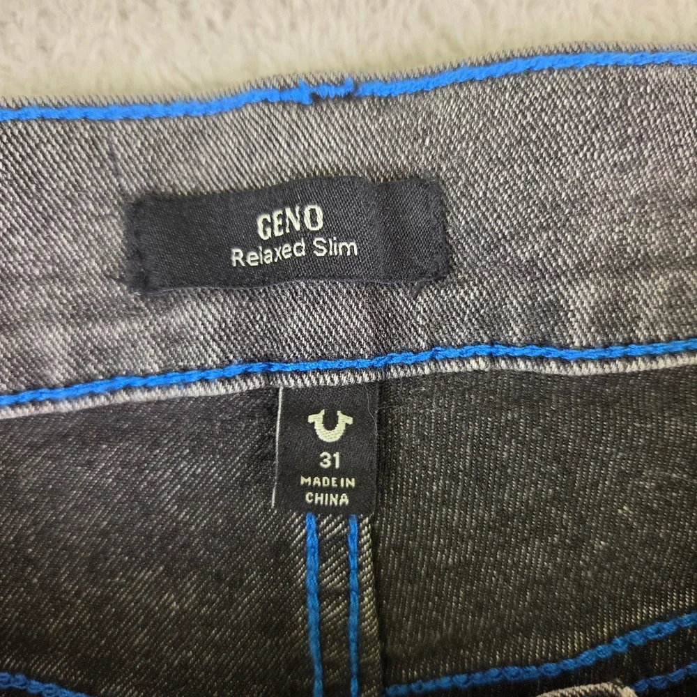 True Religion Geno Relaxed Slim Jeans Gry Phantom Wash 700985 Mens 31 Blu Stitch